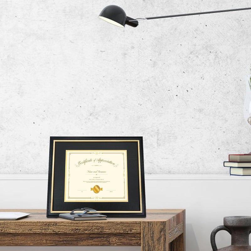 Hodeframe 11x14 Document Frame with (Black/Gold) Double Mat or 8x10 Without Mat for Certificate/Diploma/Picture,Solid Wood Degree Frame, Real Glass，Wall Display and Tabletop - Image 3